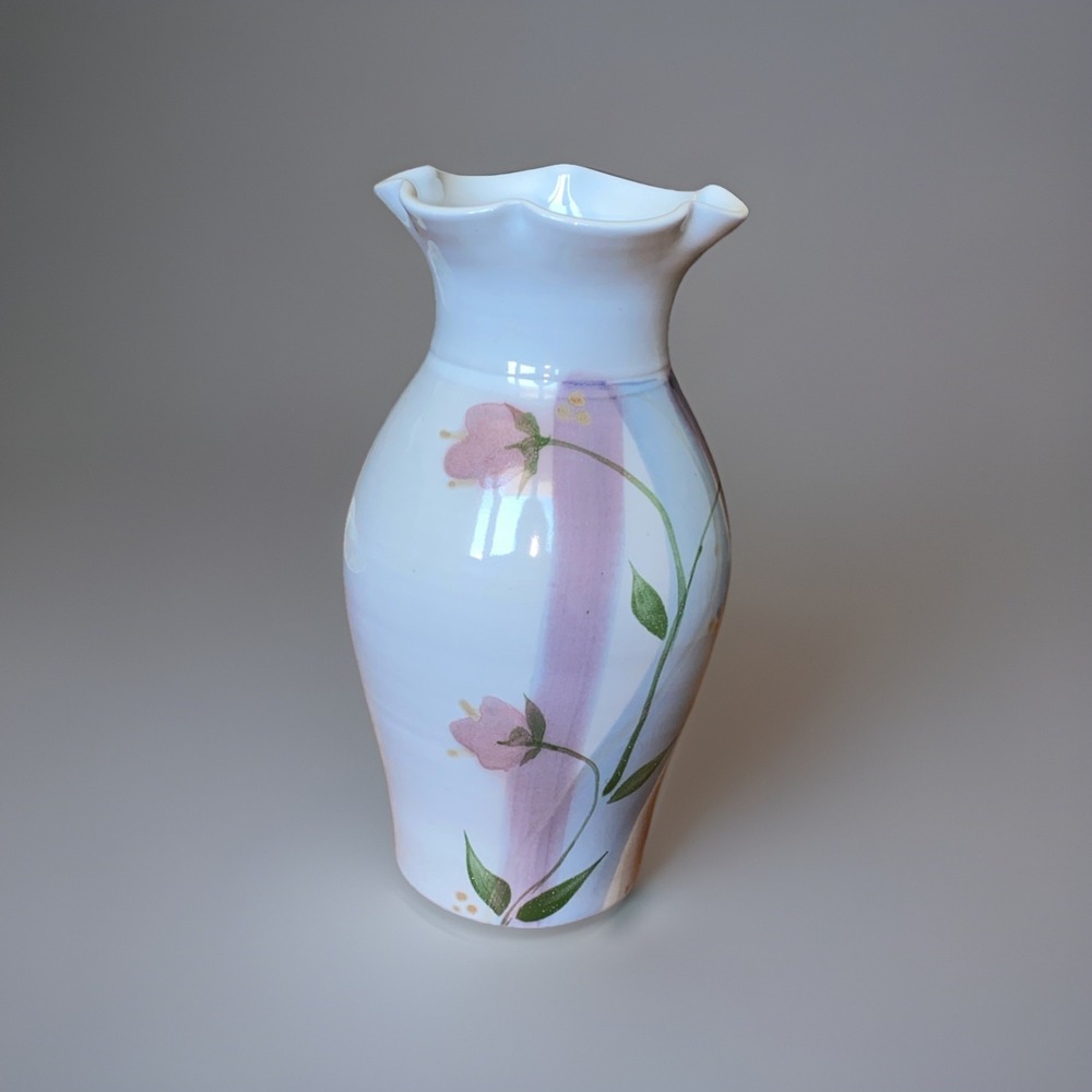 Vintage Studio Pottery Vase 1992 Judith Nafziger Floral Ruffled‎ Colorado